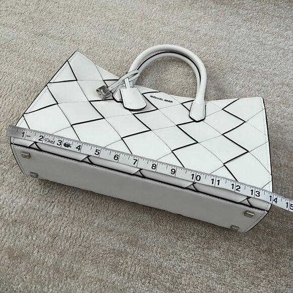 NWT Michael Kors Scarlett Medium Woven Leather Satchel Purse Bag - Picture 14 of 15